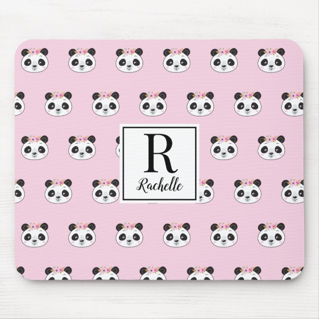 Cute Pink Panda Girly Personalized Mouse Pad (Front)