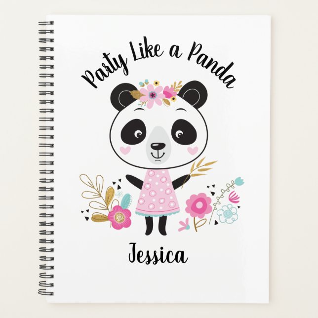 Cute Pink Panda Girly Personalized Planner (Front)