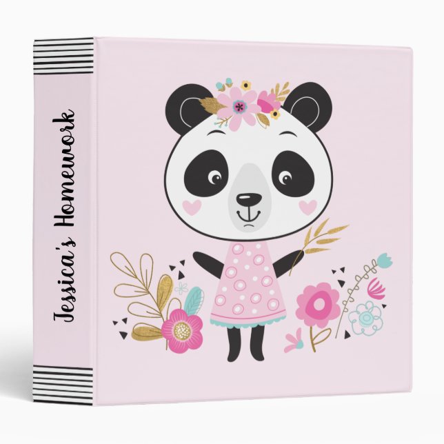 Cute Pink Panda School Binder (Front/Spine)