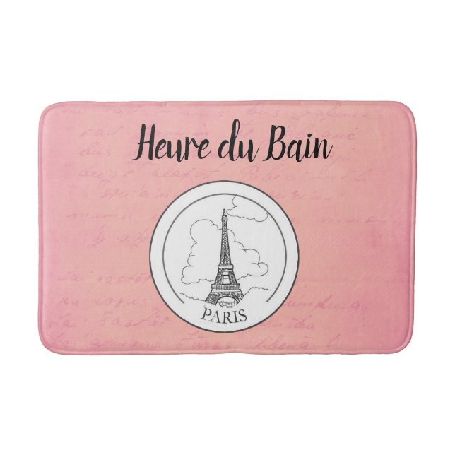 Cute Pink Paris French Eiffel Tower Parisian Decor Bath Mat (Front)