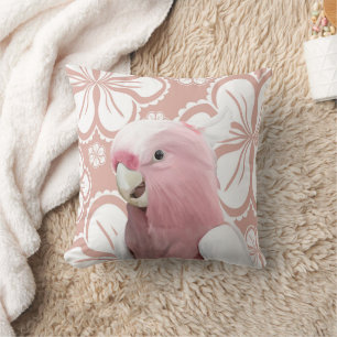 Cute Pink Parrot on Light Pink Abstract Floral Throw Pillow