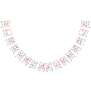 Cute Pink Pastel Baby Bears Welcome Baby Shower Bunting Flags
