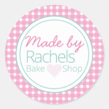 Cute pink pastel gingham made by bakery sticker