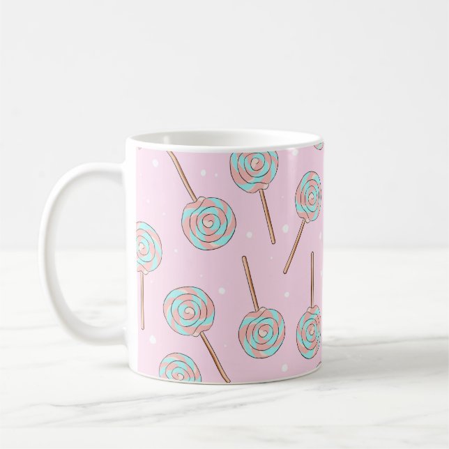 Cute Pink Pastel Lollipop Seamless Pattern Coffee Mug (Left)