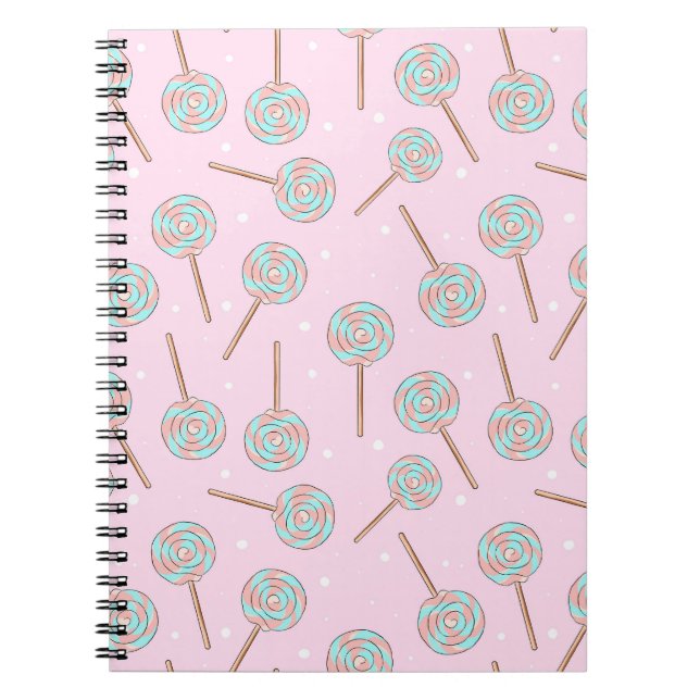 Cute Pink Pastel Lollipop Seamless Pattern Notebook (Front)
