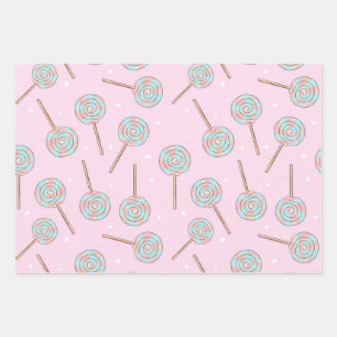Cute Pink Pastel Lollipop Seamless Pattern Wrapping Paper Sheet