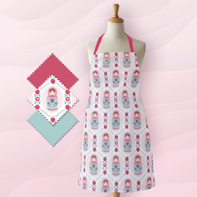 Cute Pink Pattern Baking Apron (A cute pink matryoshka pattern apron. So stylish and fun!)