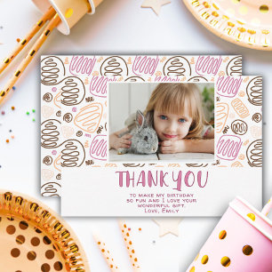 Cute Pink Pattern Birthday Kids Girl Photo Thank You Card