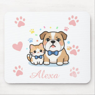 Cute Pink Paw Cat Dog Personalized Name Mouse Pad