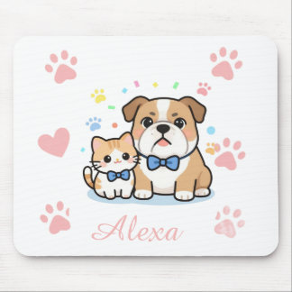 Cute Pink Paw Cat Dog Personalized Name Mouse Pad