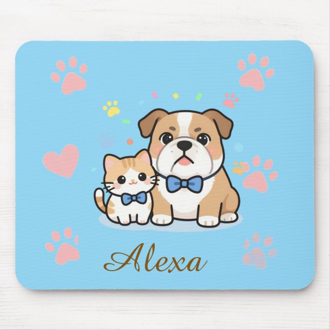 Cute Pink Paw Cat Dog Personalized Name  Mouse Pad (Front)