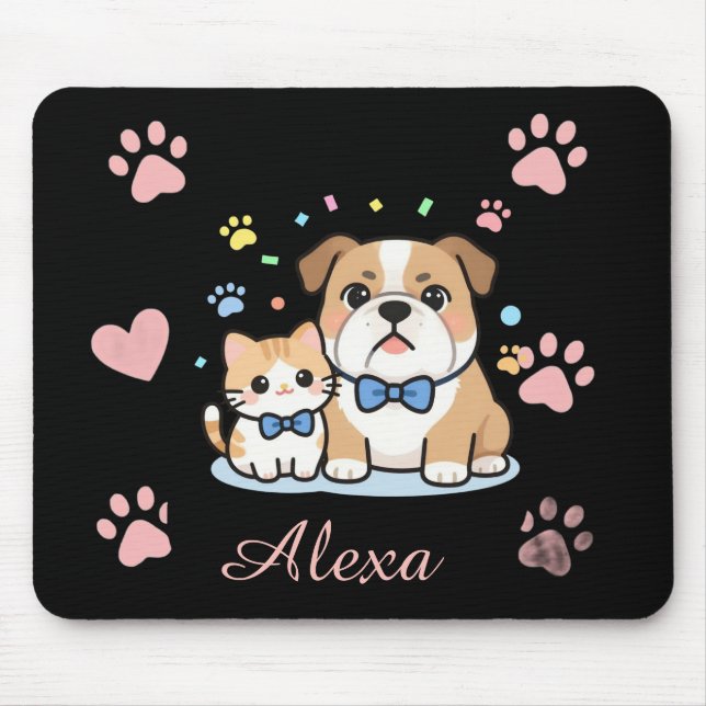 Cute Pink Paw Cat Dog Personalized Name  Mouse Pad (Front)