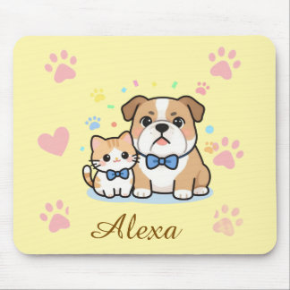 Cute Pink Paw Cat Dog Personalized Name Mouse Pad