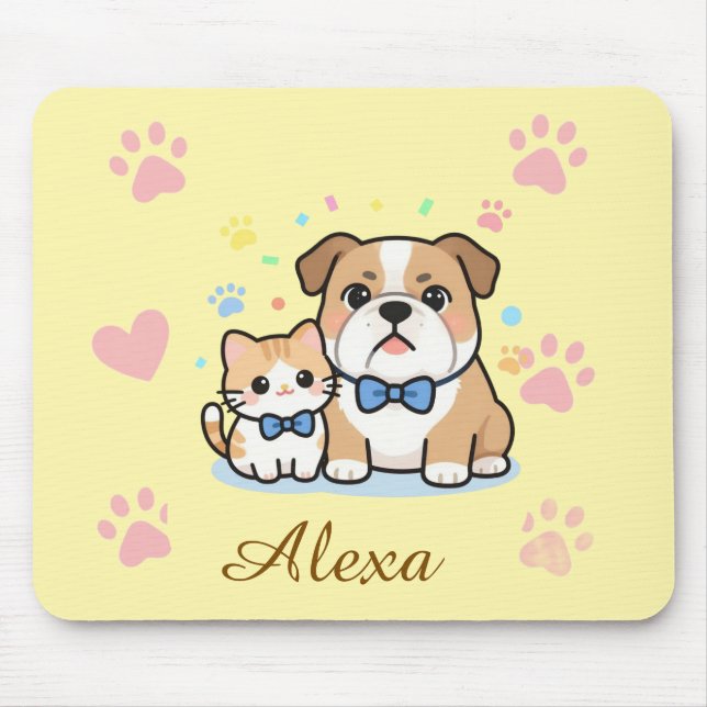 Cute Pink Paw Cat Dog Personalized Name  Mouse Pad (Front)