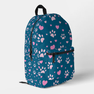 Cute Pink Paw Print and Heart Pattern Backpack