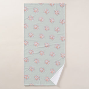Cute Pink Paw Print Pattern Bath Towel