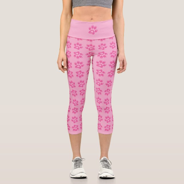 Cute pink paw prints capri leggings (Front)