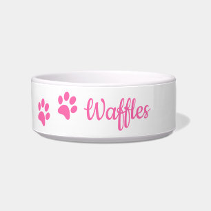 Cute Pink Paw Prints Personalized Pet Name Gift Bowl