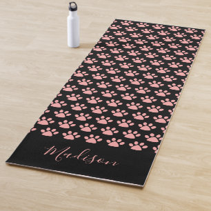 Cute Pink Pawprint Personalized Black Yoga Mat