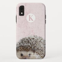 Cute Pink Peek-a-Boo Baby Hedgehog Monogram