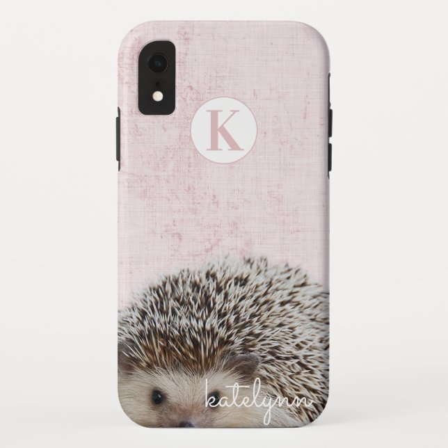 Cute Pink Peek-a-Boo Baby Hedgehog Monogram Case-Mate iPhone Case (Back)