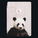 Cute Pink Peek-a-Boo Panda Photograph Monogram iPad Pro Cover<br><div class="desc">Cute Pink Peek-a-Boo Panda Photograph Monogram Design. With an adorable Panda Bear peeking up to say hi! Makes a Fun and adorable gift for Kids, Teens, and adults, for Birthdays Christmas and more. Personalized with your initial letter and name! Monogrammed ipad cover! ~ Check my shop to see the entire...</div>