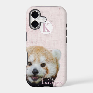 Cute Pink Peek-a-Boo Red Panda Photograph Monogram