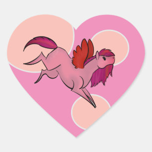 Cute Pink Pegasus Heart-Shaped Stickers