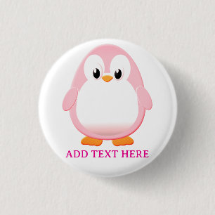 Cute Pink Penguin Cartoon Custom 1 Inch Round Button
