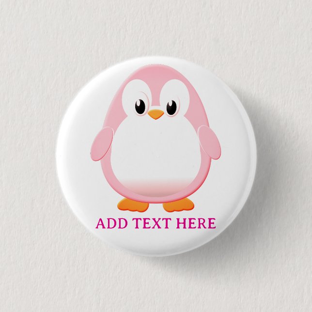Cute Pink Penguin Cartoon Custom 1 Inch Round Button (Front)