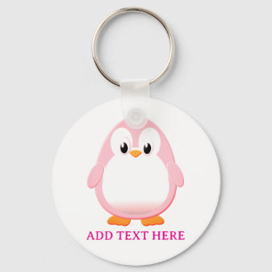 Cute Pink Penguin Cartoon Custom Keychain