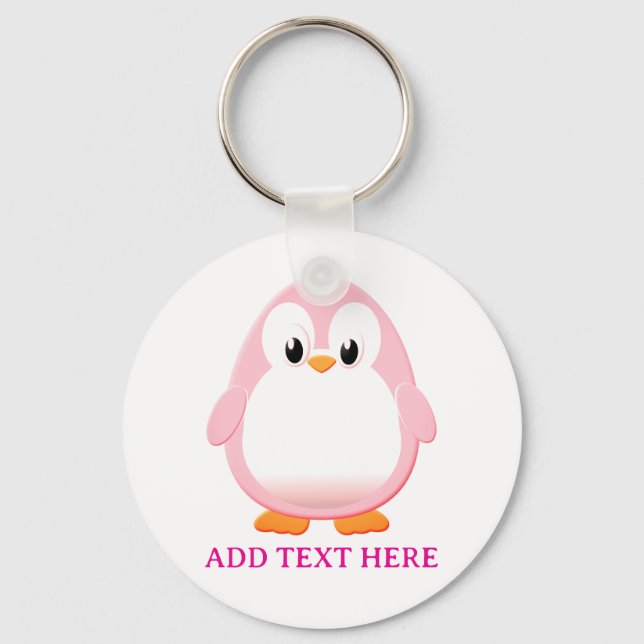 Cute Pink Penguin Cartoon Custom Keychain (Front)