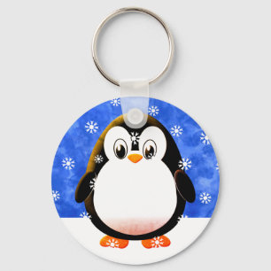 Cute Pink Penguin Cartoon Snow Flakes Custom Keychain
