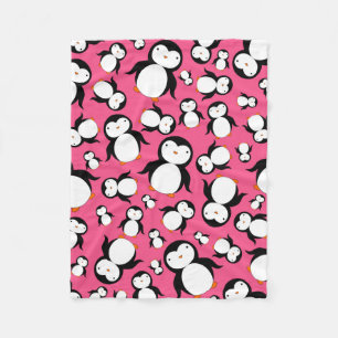 Cute pink penguin pattern fleece blanket