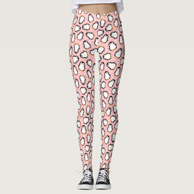 Cute pink penguin pattern leggings (Front)