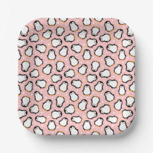 Cute pink penguin pattern paper plate