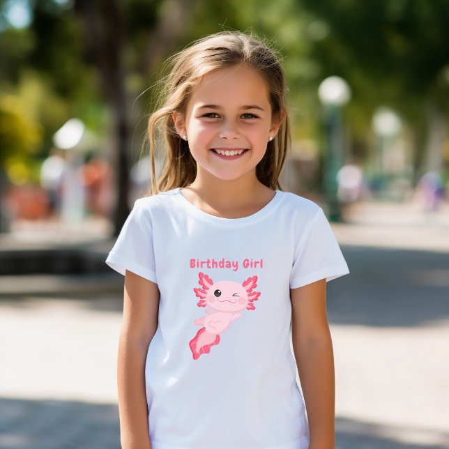 Cute pink personalized birthday girl axolotl T-Shirt (Creator Uploaded)