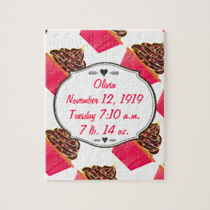 Cute Pink Personalized Cupcake Sprinkles Jigsaw Puzzle