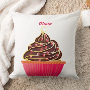 Cute Pink Personalized Cupcake Sprinkles Throw Pillow