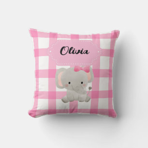 Cute Pink Personalized elephant Throw Pillow