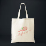 Cute Pink Personalized Feminine Tennis Monogram Tote Bag<br><div class="desc">Coral pink and lime green personalized cute tennis ball tote bag with a pretty tennis racket graphic and elegant script monogram name on a minimalist and modern useful tennis-themed tote bag that can be used for everyday or to keep a small stash of practice balls for the court or club....</div>