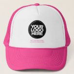 Cute Pink | Personalized Logo and Text Baseball Trucker Hat<br><div class="desc">Create your very own corporate cute pink Trucker Hat! Our sleek and contemporary template comes in a variety of colours, offering full customization options to showcase your business logo, chosen photograph or image. Enhance personalization by adding your name, company slogan or moniker, promotional Instagram handle, or any personalized text of...</div>