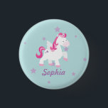 Cute Pink Personalized Magical Unicorn Button/Pin 1 Inch Round Button<br><div class="desc">Personalized Pin featuring a Cute magical unicorn flying in the sky with purple stars. Cute and fun design for special for a girl who loves unicorns and magical ponies. Custom monogrammed gift for girls.</div>