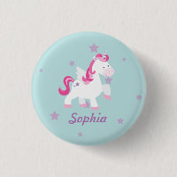 Cute Pink Personalized Magical Unicorn Button/Pin