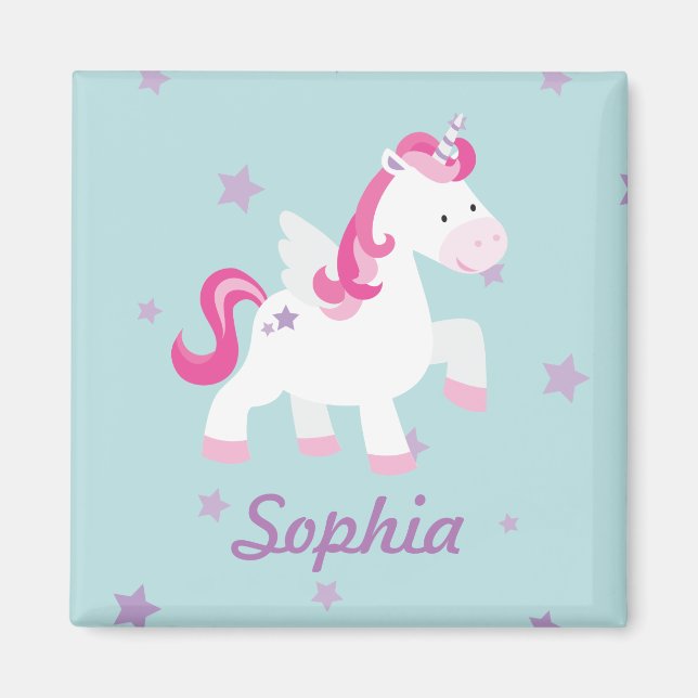 Cute Pink Personalized Magical Unicorn Magnet (Front)