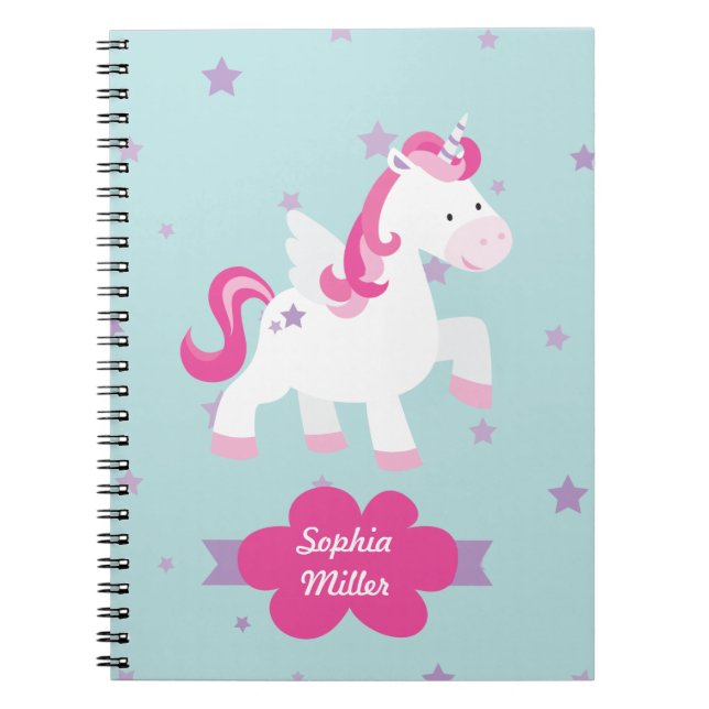 Cute Pink Personalized Magical Unicorn Notebook (Front)