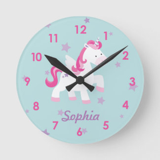 Cute Pink Personalized Magical Unicorn Wall Clock