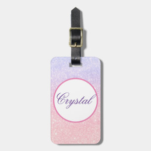Cute Pink Personalized Name Glitter Travel Luggage Tag