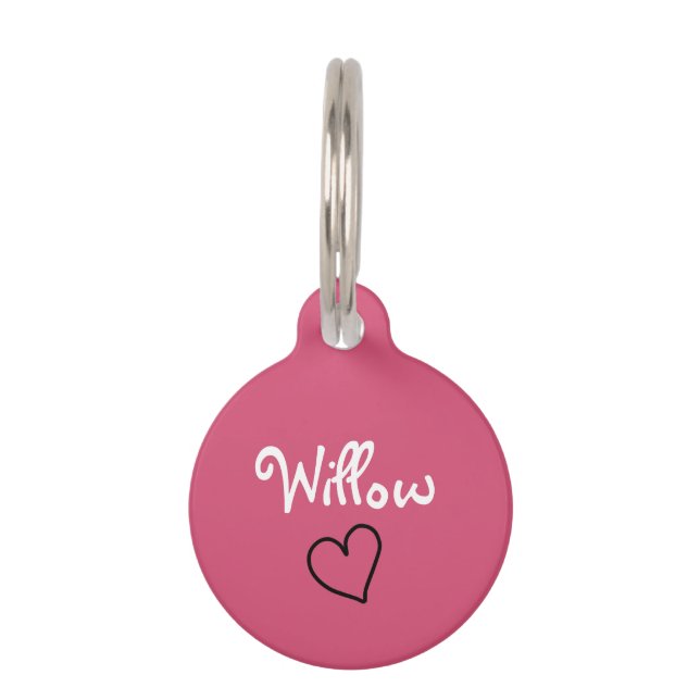 Cute Pink Personalized Pet Tag with Heart (Front)