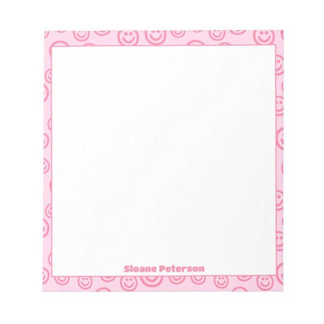 Cute Pink Personalized Preppy Notepad (Front)